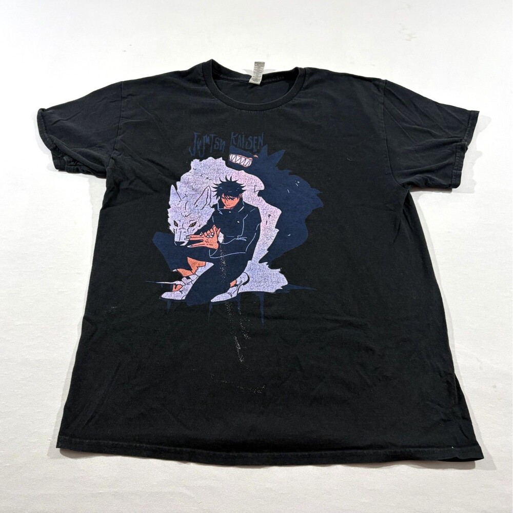 Jujutsu Kaisen Megumi Fushiguro Graphic Anime T-Shirt Black Tee Horror Sz L